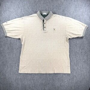 Haley Men's Large Cream Green Striped Cotton Golf Polo Shirt Embroidered